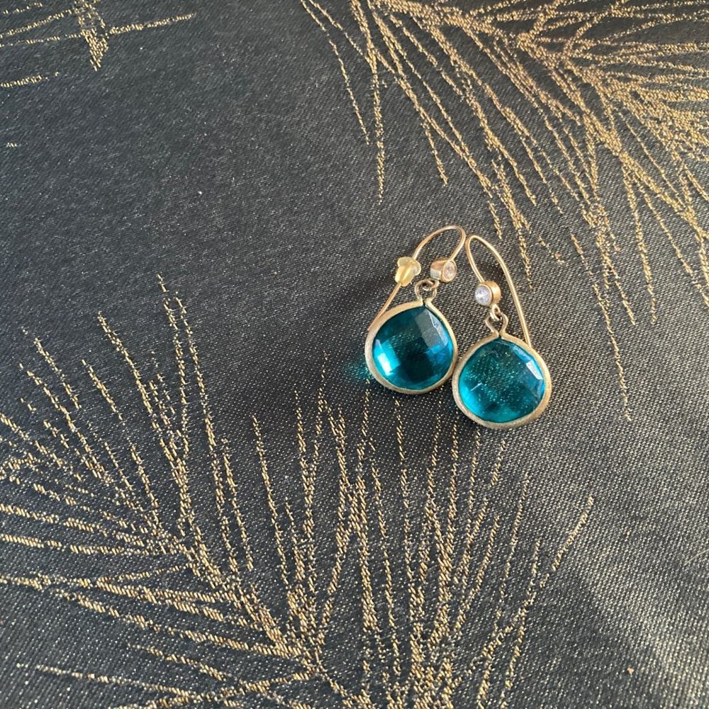 Rivka Friedman Blue Quartzite Earrings 18K Gold Satin Finish drop earrings